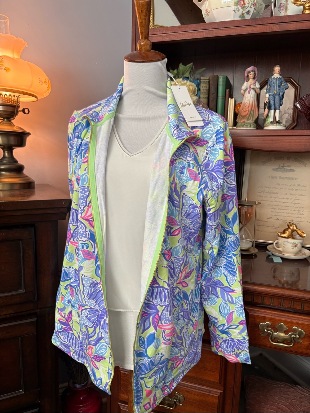 Lilly Pulitzer Leona Zip Up Jacket Dew Drop Stay Fly Size Large NWT